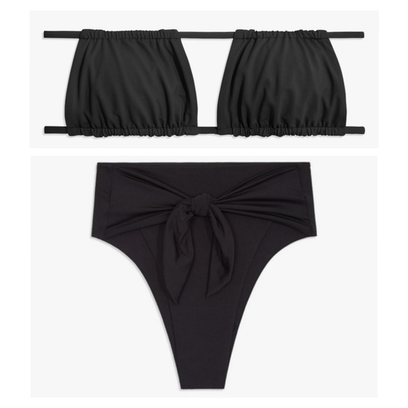 WeWoreWhat Ruched Bandeau Halter Bikini Top High Waisted Tie Riviera Bottom - Picture 1 of 12